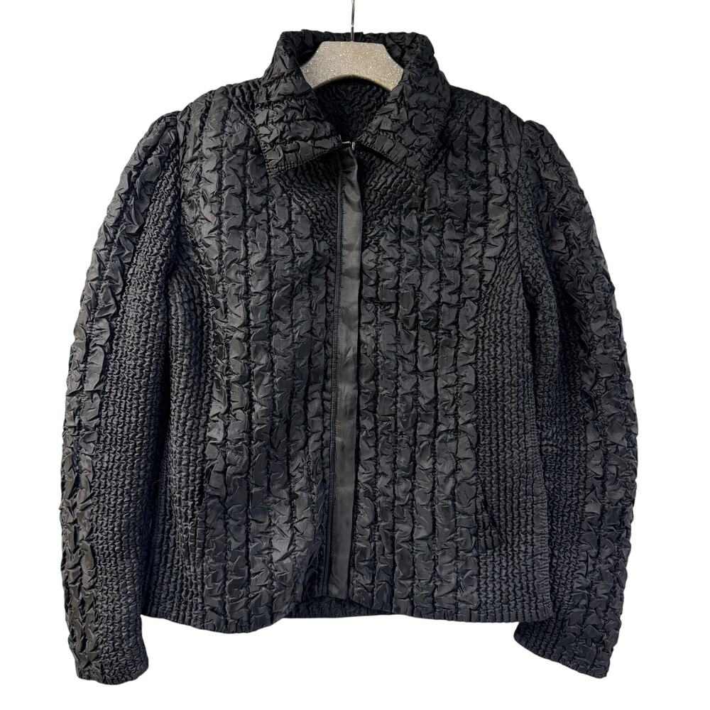 UBU Pack Your Personality Reversible Black Zip Front Jacket Shiny Textured Small